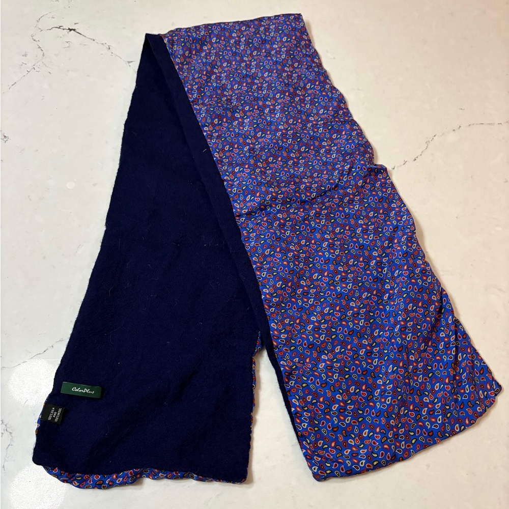 Silk Wool Scarf - Vintage Quiet Luxury Resort Blue Red Pattern Color Plus